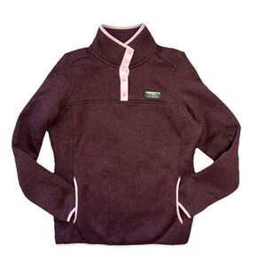 LL Bean Women’s Sweater Plum Pink Fleece Pullover Sz Small Reg Snap Heathered